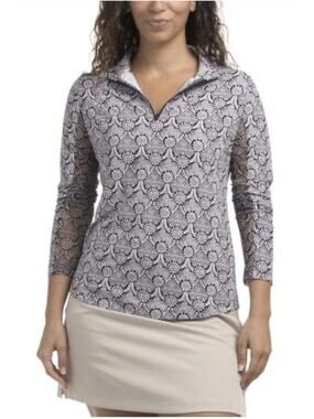 IBKUL UPF 50 Quarter Zip Long Sleeve Top Size XS Black White Golf Tennis NWT